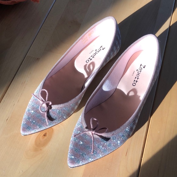 Repetto Shoes - Repetto Brigitte Pointed Ballerina Flats in Silver Romance Pink Gingham